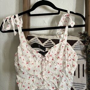 Forever 21 Cream Ruched Tie Front Tank Top